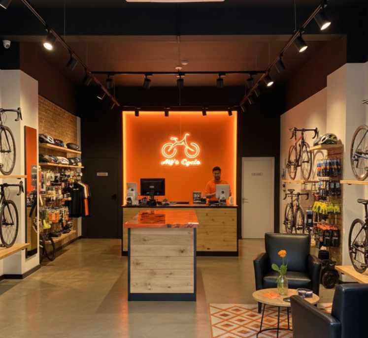 Bikes on display inside the shop